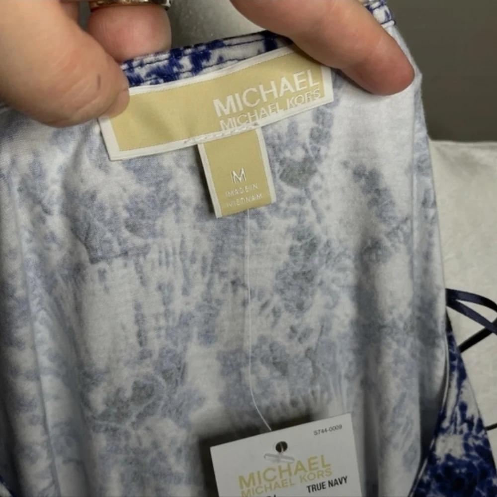 Michael Kors Blue and White Cold Shoulder Sheath Dress
